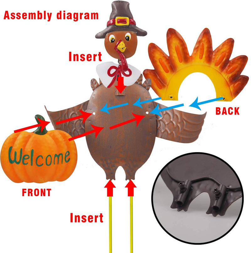 FUNPENY Thanksgiving Turkey Decors, 3D Metal Turkey Garden Stakes Fall Harvest Decoration, Happy Thanksgiving Autumn Fall Outdoor Yard (23 Inch)