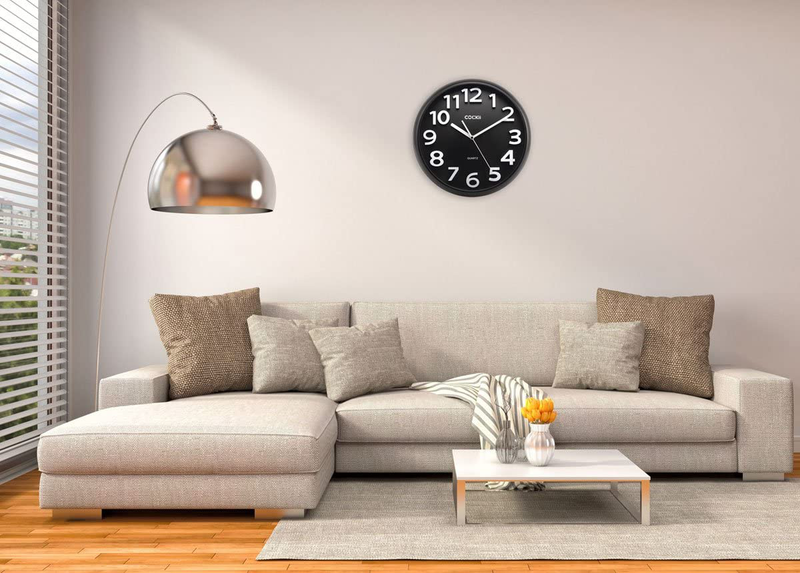 Cockii Wall Clock 13 Inch with Large 3D Numbers, Silent Non-Ticking Quartz Decorative Round Clock, Battery Operated, Easy to Read for Home, Office, School (Black) Home & Garden > Decor > Clocks > Wall Clocks Cockii   