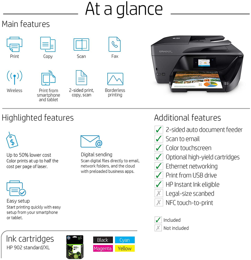 HP OfficeJet Pro 6978 All-in-One Wireless Printer, HP Instant Ink, Works with Alexa (T0F29A) Electronics > Print, Copy, Scan & Fax > Printers, Copiers & Fax Machines HP   