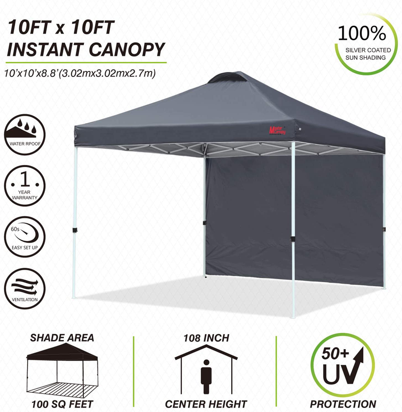 MASTERCANOPY Pop Up Canopy Tent Instant Shelter Beach Canopy with 1 Sidewall(10'x10',Dark Gray) Home & Garden > Lawn & Garden > Outdoor Living > Outdoor Structures > Canopies & Gazebos MASTERCANOPY   