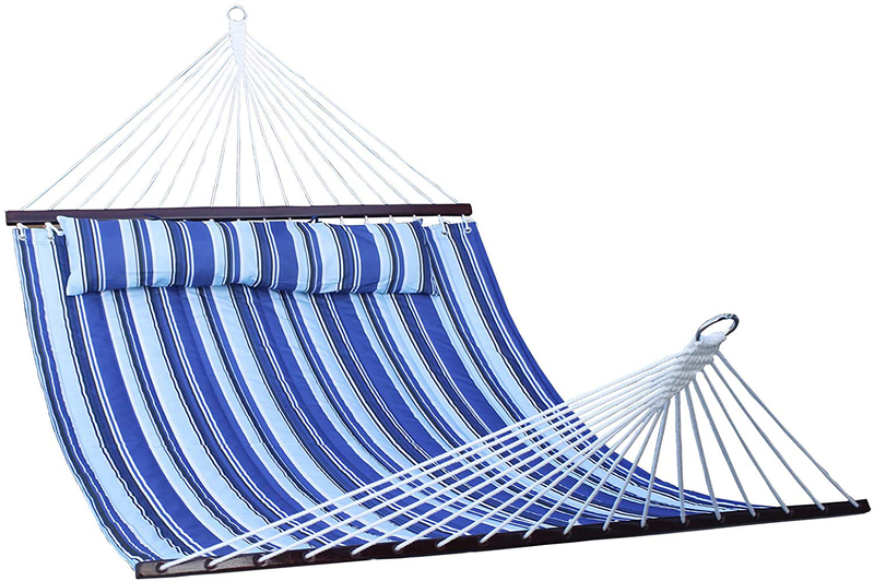 HENG FENG 2 Person Hammock ,10-12 FT Double Quilted Fabric Hammock with Spreader Bars,Hammock Without Stand,Without Chain,Blue & Aqua Home & Garden > Lawn & Garden > Outdoor Living > Hammocks HENG FENG Catalina Beach  