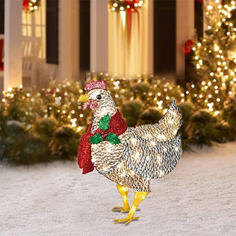Light-Up Chicken with Scarf Holiday Decoration, LED Christmas Outdoor Decorations Metal Christmas Ornaments with Light Xmas Yard Art Christmas Atmosphere Decoration for Garden Patio Lawn (Red, Small) Home & Garden > Decor > Seasonal & Holiday Decorations& Garden > Decor > Seasonal & Holiday Decorations Jollgii Red Large 
