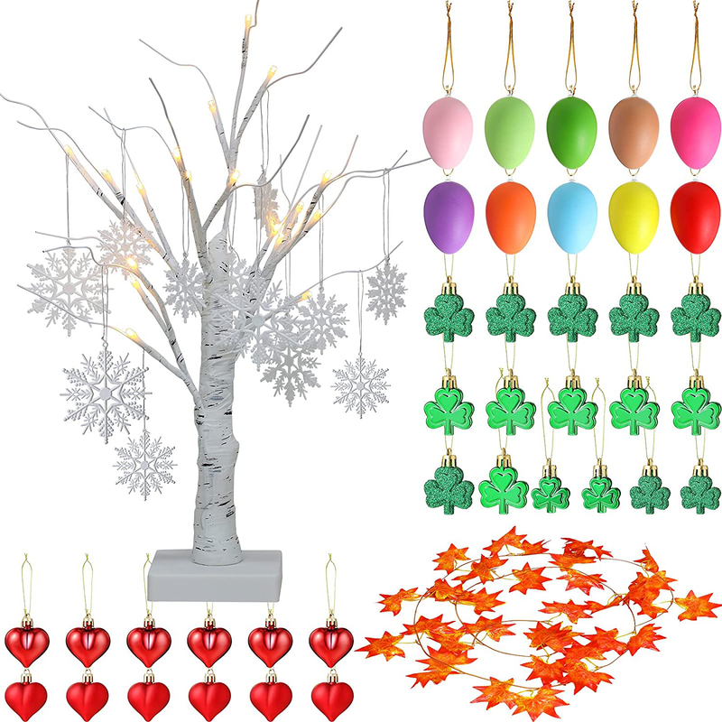 Lighted Birch Tree with Hanging Snowflakes Heart Baubles Shamrocks Easter Eggs Ornament 7.5 Ft Maple Leaf Garland for Fall Thanksgiving Christmas Valentine Easter St. Patrick’S Day Holiday Home Decor Home & Garden > Decor > Seasonal & Holiday Decorations Xinnun   