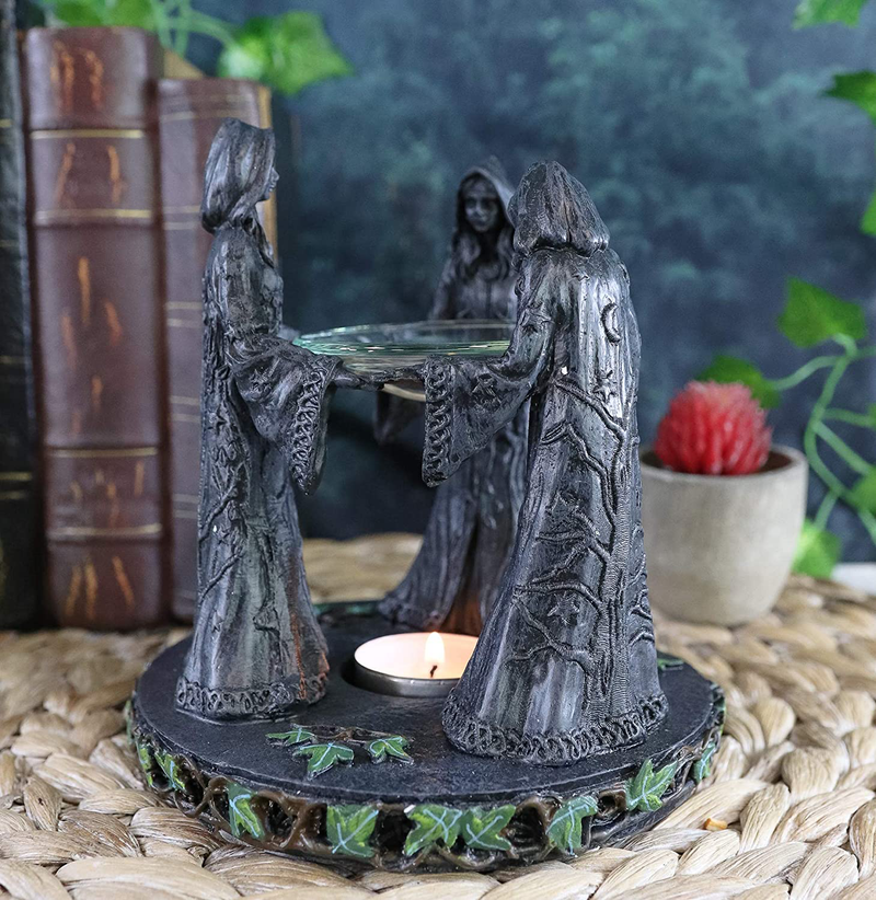 Ebros Triple Goddess Maiden Expectant Mother and Crone Pagan Decorative Candle Holder Oil Wax Warmer Diffuser Figurine 5.75" H Moon Celestial Occultism Spiritualism Supernatural Forces Decor