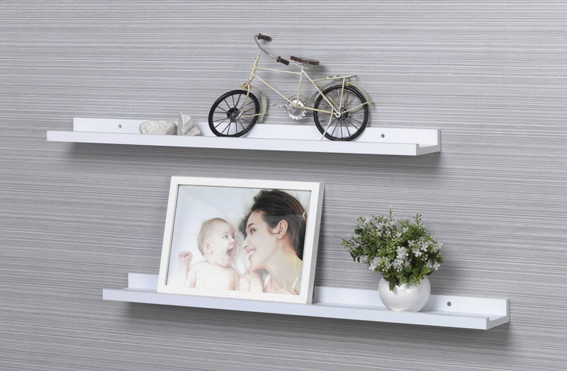 O&K Furniture Picture Ledge Wall Shelf Display Floating Shelves (White,31.5" Length, Set of 2)