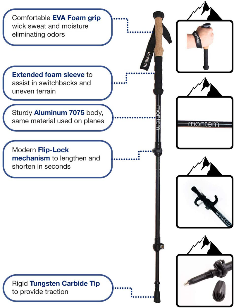 Montem Ultra Strong Trekking, Walking, and Hiking Poles - One Pair (2 Poles) - Collapsible, Lightweight, Quick Locking, and Ultra Durable Sporting Goods > Outdoor Recreation > Camping & Hiking > Hiking Poles Montem   