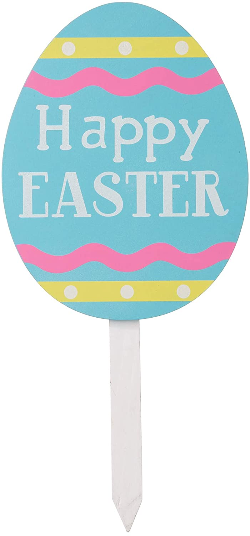 Glitzhome Set of 3 Wooden Happy Easter Egg Yard Sign with Stakes Outdoor Lawn Decorations, Multi-Color