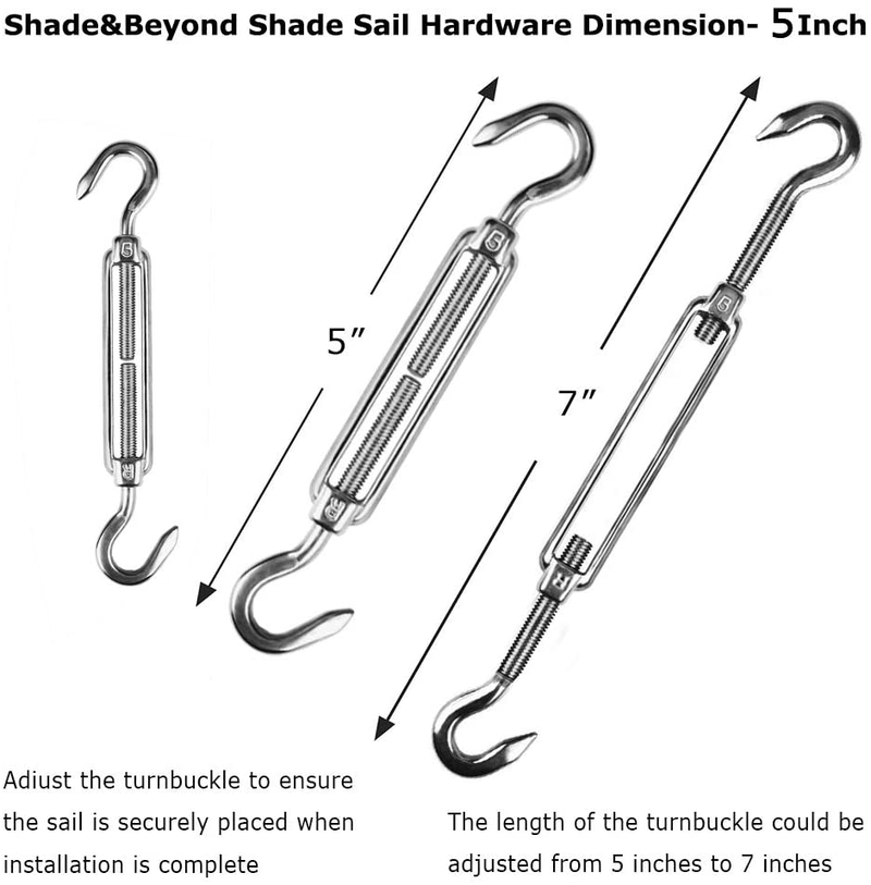 Shade&Beyond 316 Marine Grade Shade Sail Hardware Kit 5 inch for Rectangle and Square Sun Shade Sails Installation, 24 Pcs