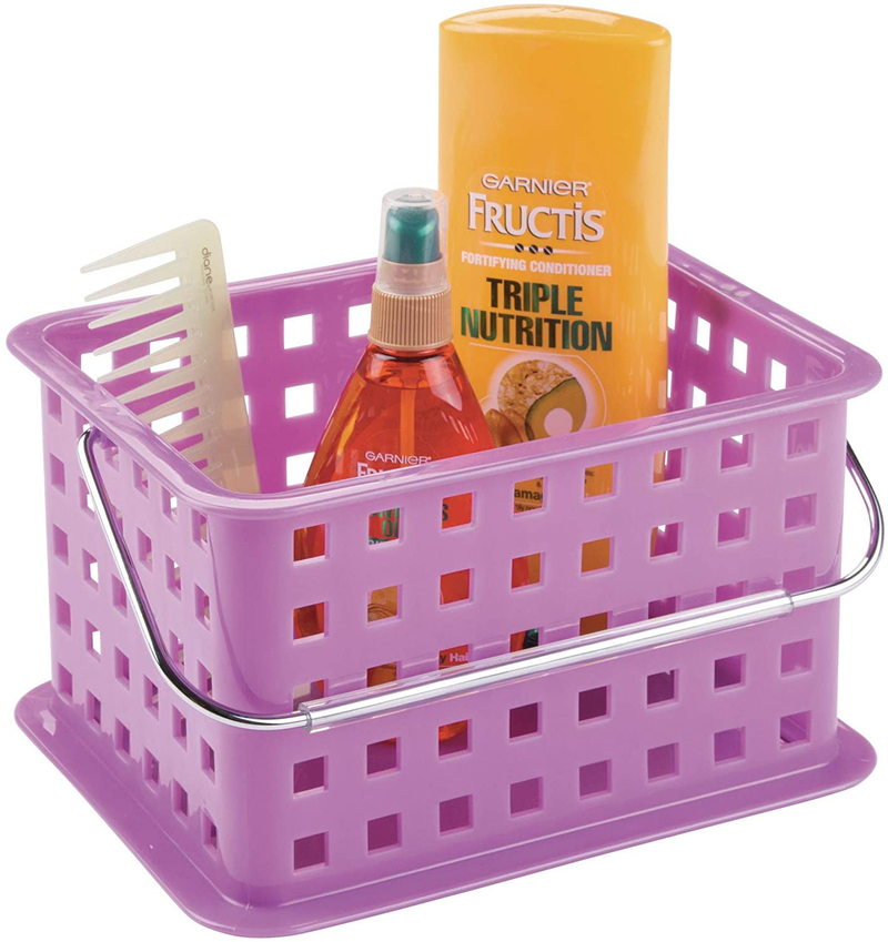 Idesign Spa Plastic Storage Organizer Basket with Handle for Bathroom, Health, Cosmetics, Hair Supplies and Beauty Products, 9.25" X 7" X 5" - White Sporting Goods > Outdoor Recreation > Camping & Hiking > Portable Toilets & Showers InterDesign Purple  