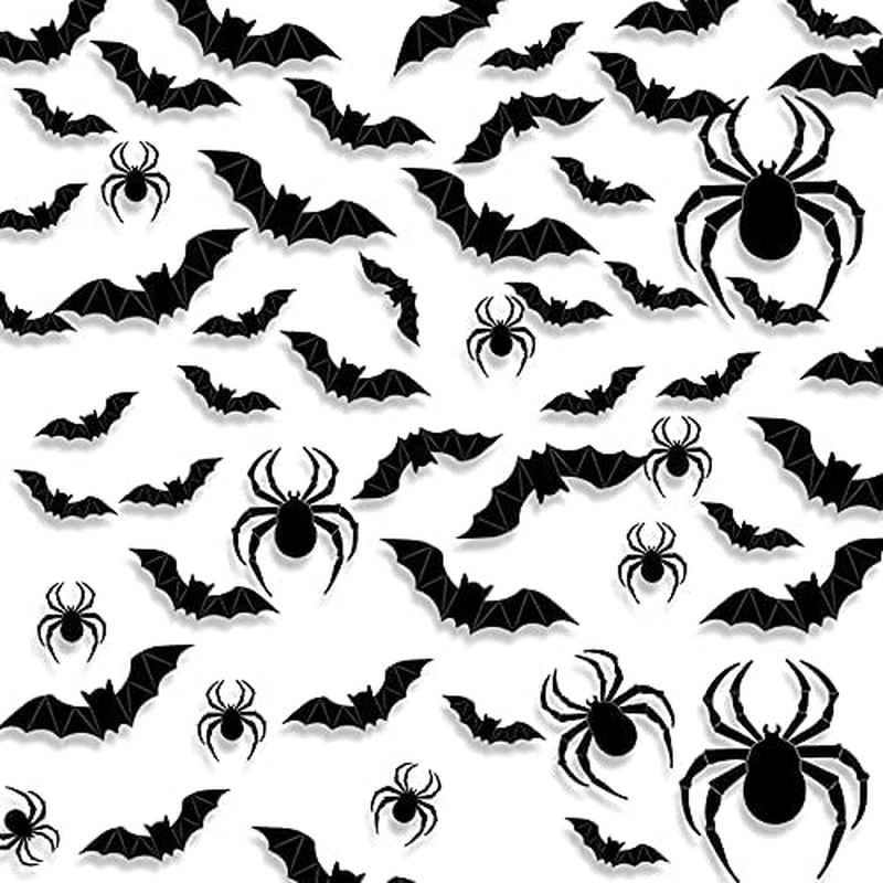 Halloween Decorations 60PCS 3D Scary Bats Spider Wall Decal Window Decor Vintage Halloween Party Supplies DIY Wall Decal Window Witch Decor Arts & Entertainment > Party & Celebration > Party Supplies BaiYunPiaoPiao 60PCS  