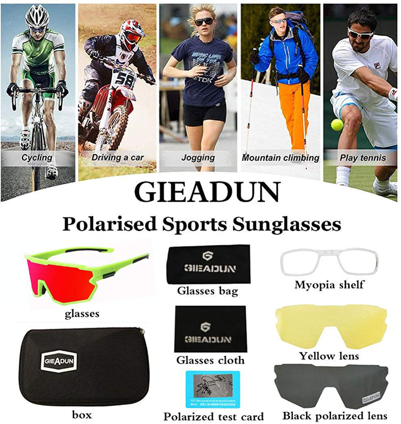 Sports Sunglasses Cycling Glasses Polarized Cycling, Baseball,Fishing, Ski Running,Golf Sporting Goods > Outdoor Recreation > Cycling > Cycling Apparel & Accessories GIEADUN   