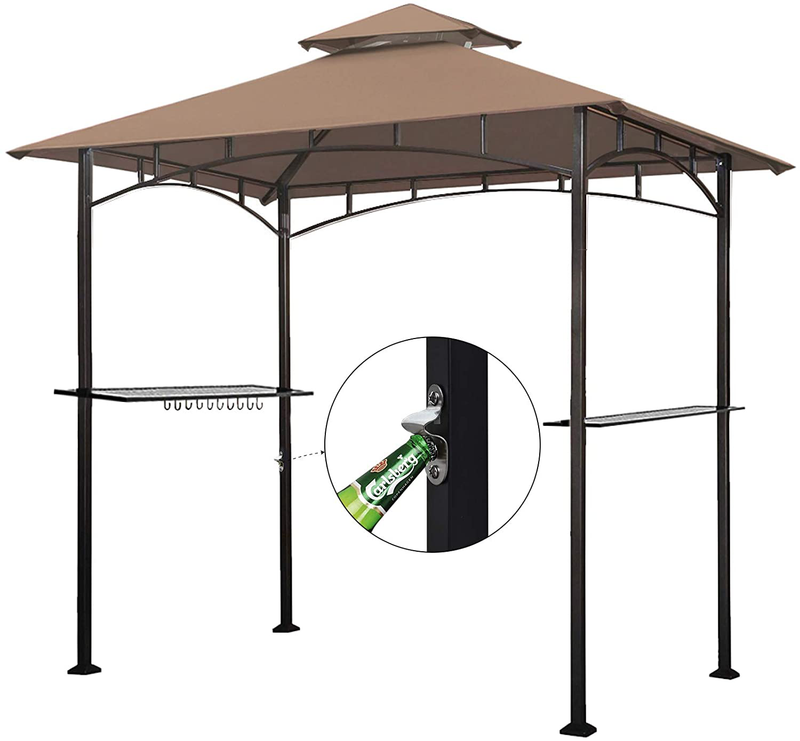 Eurmax 5x8 Grill Gazebo Shelter for Patio and Outdoor Backyard BBQ's, Double Tier Soft Top Canopy and Steel Frame with Bar Counters, Bonus LED Light X2 (Khaki) Home & Garden > Lawn & Garden > Outdoor Living > Outdoor Structures > Canopies & Gazebos Eurmax   