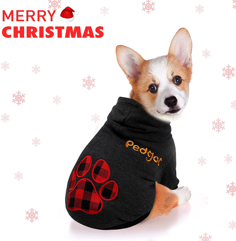 Pedgot Pet Dog Hoodie Clothes with Dog Paw Shaped Buffalo Plaid Print Warm Puppy Clothes with Hat Pet Apparel Dog Hooded Outfits Pullover Sweatshirts Dog Coats for Medium Dogs Winter Wearing Animals & Pet Supplies > Pet Supplies > Dog Supplies > Dog Apparel Pedgot   