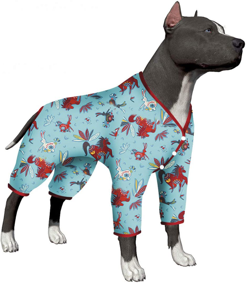 Lovinpet Big Dog/Pullover/Full Belly Coverage/For Big Dogs/Pitbull Shirt for Men Big Dogs/Rabbit and Wild Horse Prints/Lightweight Pullover Pet Pajamas/Full Coverage Large Dog Pjs Onesie Jumpsuit Animals & Pet Supplies > Pet Supplies > Dog Supplies > Dog Apparel LovinPet Muti Blue Large (Pack of 1) 