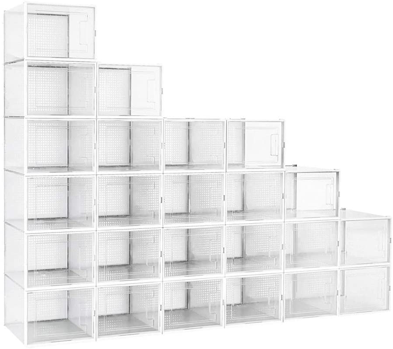 Crestlive Products 24 Pack Shoe Storage Box, Plastic Foldable Shoe Box, Stackable Clear Shoe Organizer (X-Large/ White) Furniture > Cabinets & Storage > Armoires & Wardrobes Crestlive Products   