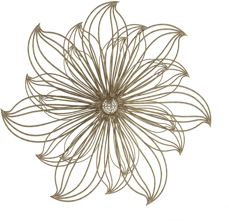 Home Lavish Wall Decor-Metallic Layered Large Wire Flower Sculpture Modern Hanging Accent Art for Living Room, Bedroom or Kitchen, 25” L x 2” W x 25” H, Gold Home & Garden > Decor > Artwork > Sculptures & Statues Home   