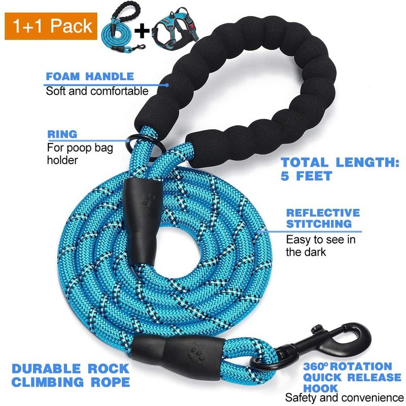 tobeDRI No Pull Dog Harness Adjustable Reflective Oxford Easy Control Medium Large Dog Harness with A Free Heavy Duty 5ft Dog Leash (S (Neck: 13"-18", Chest: 17.5"-22"), Blue Harness+Leash) Animals & Pet Supplies > Pet Supplies > Dog Supplies tobeDRI   