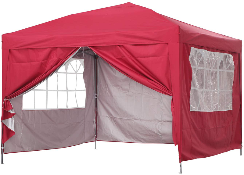 OVASTLKUY 10 x 10 ft Outdoor Pop-Up Canopy Tent Gazebo Heavy Duty Party Wedding Event Tent (with Side Wall, Red) Home & Garden > Lawn & Garden > Outdoor Living > Outdoor Structures > Canopies & Gazebos OVASTLKUY Red with side wall 