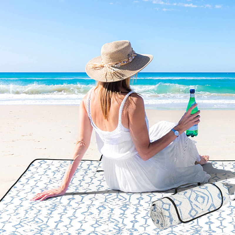 Lamivia Picnic Blankets Beach Blanket, 80''x80'' Thick Outdoor Mat with 3-Layers, Waterproof Foldable Extra Large Sandproof Machine Washable, Oversized XL for Camping Park Grass Home & Garden > Lawn & Garden > Outdoor Living > Outdoor Blankets > Picnic Blankets Lamivia Blue White Pattern  