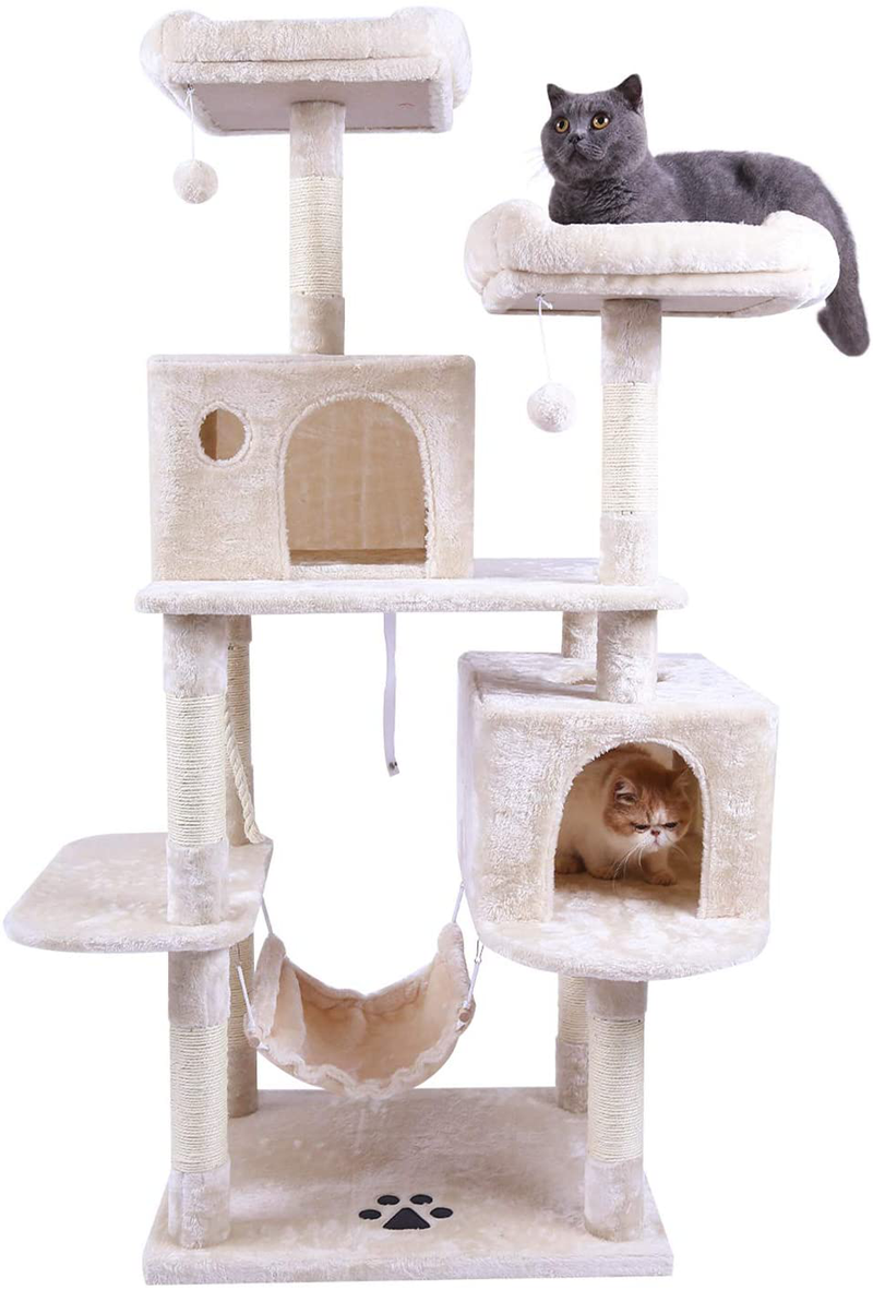 Hey-Bro Extra Large Multi-Level Cat Tree Condo Furniture with Sisal-Covered Scratching Posts, 2 Bigger Plush Condos, Perch Hammock for Kittens, Cats and Pets Animals & Pet Supplies > Pet Supplies > Cat Supplies > Cat Beds Hey-brother Beige  