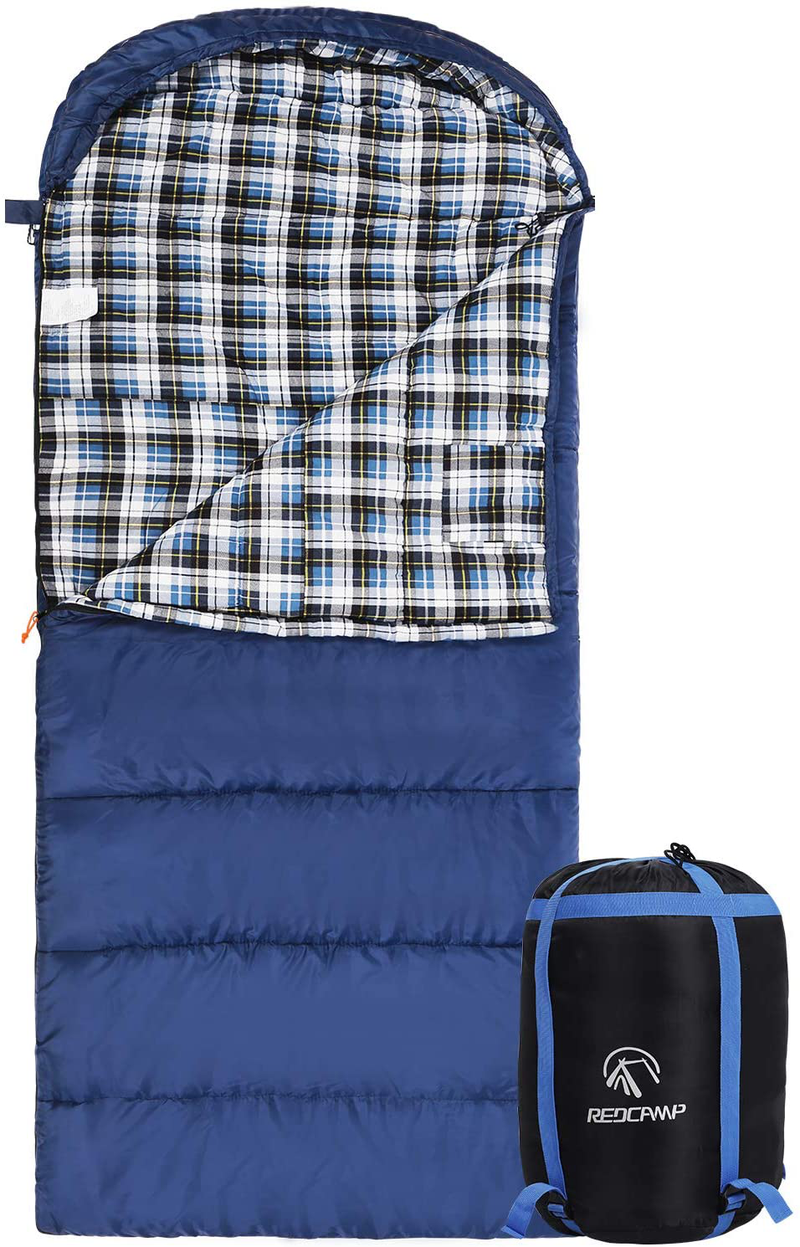 Cotton Flannel Sleeping Bag for Adults, 23/32F Comfortable, Envelope with Compression Sack Blue/Grey 2/3/4Lbs (91"X35") Sporting Goods > Outdoor Recreation > Camping & Hiking > Sleeping Bags REDCAMP Blue with 2lbs filling  