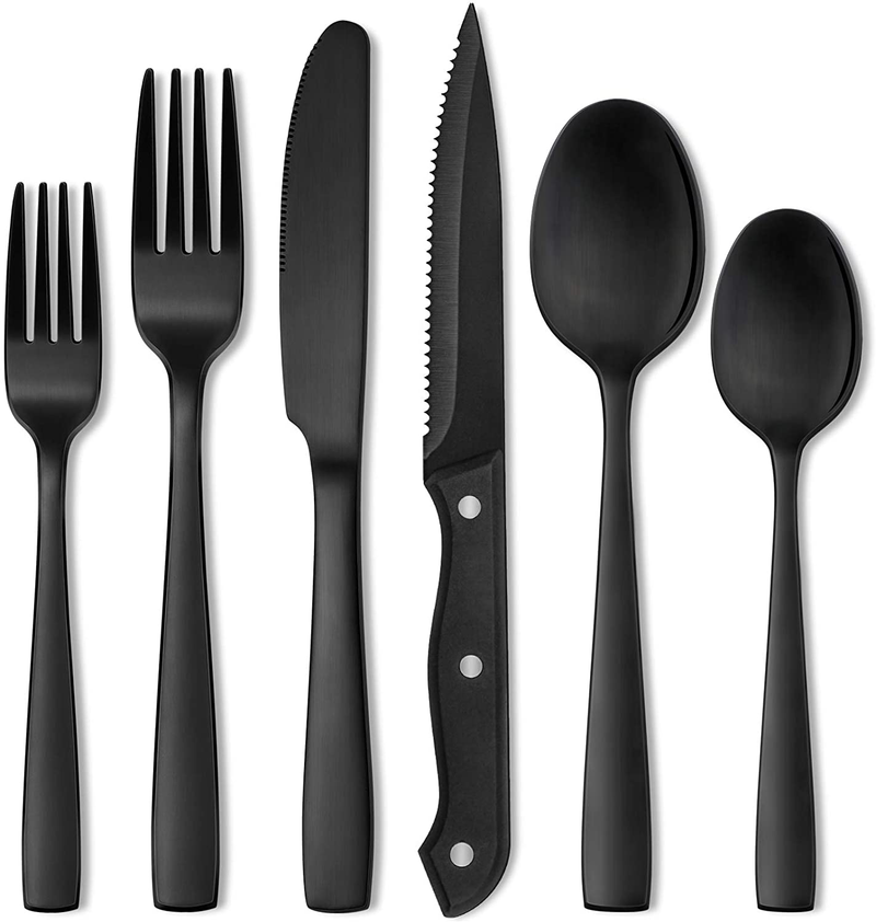Hiware 24 Pieces Matte Black Silverware Set with Steak Knives for 4, Stainless Steel Flatware Cutlery Set, Hand Wash Recommended Home & Garden > Kitchen & Dining > Tableware > Flatware > Flatware Sets HIWARE Default Title  