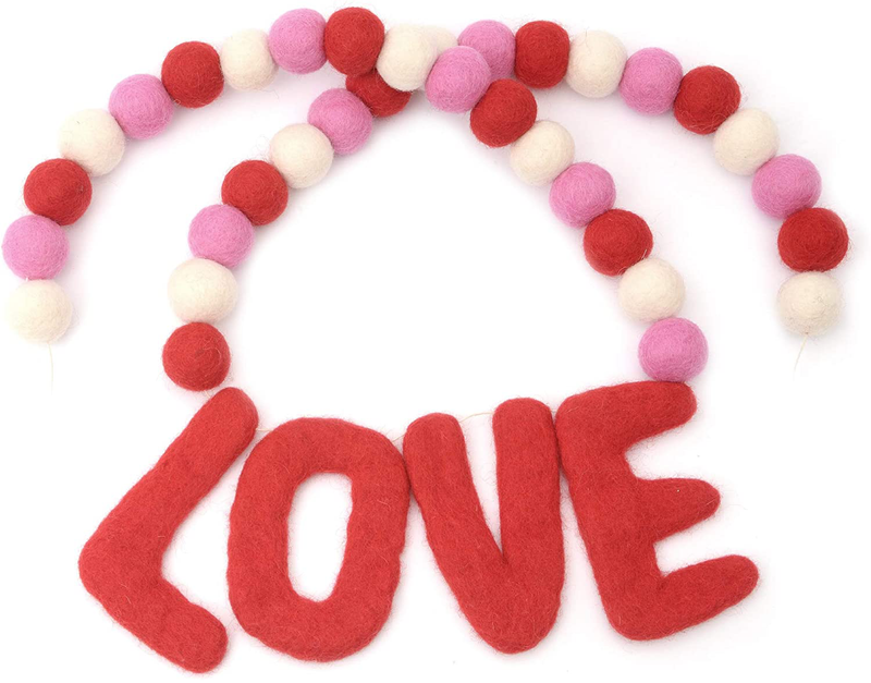 Glaciart One Felt Ball Garland Valentine - 7-Foot Decorative Wool Wall and Window Home Decor - Red, Pink, White Strands for Valentines, Wedding, Birthday, Baby Shower Party - 34 Balls, Love Banner Arts & Entertainment > Party & Celebration > Party Supplies Glaciart One Pink/Red/White  