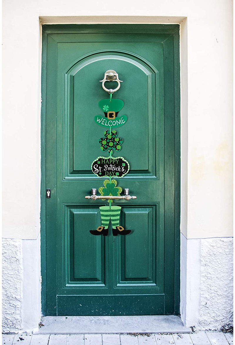 St. Patrick'S Day Door Sign St. Patrick'S Day Themed Hanging Welcome Sign Irish Hanging Door Decor with Shamrock Leprechaun High Hat and Feet Wall Sign Ornament for St. Patrick'S Day Decoration Arts & Entertainment > Party & Celebration > Party Supplies Jetec   