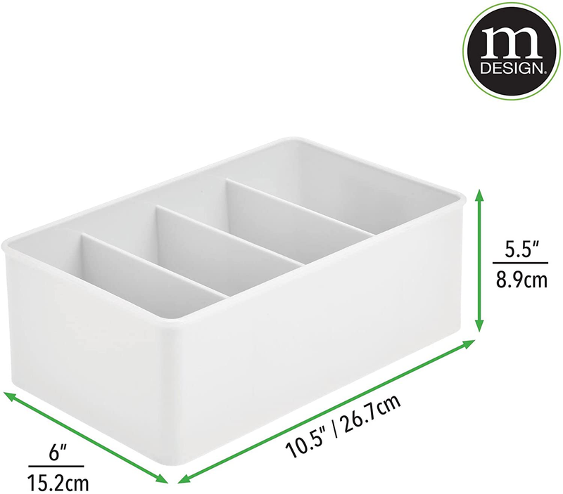 Mdesign Plastic Food Storage Organizer Bin Box Container - 4 Compartment Holder for Packets, Pouches, Ideal for Kitchen, Pantry, Fridge, Countertop Organization - 4 Pack - White