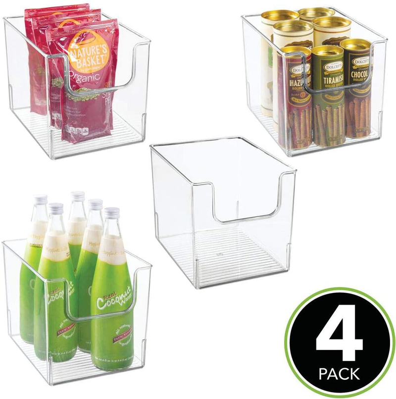 mDesign Modern Stackable Plastic Open Front Dip Storage Organizer Bin Basket for Kitchen Organization - Shelf, Cubby, Cabinet, and Pantry Organizing Decor - Ligne Collection - 4 Pack - Clear