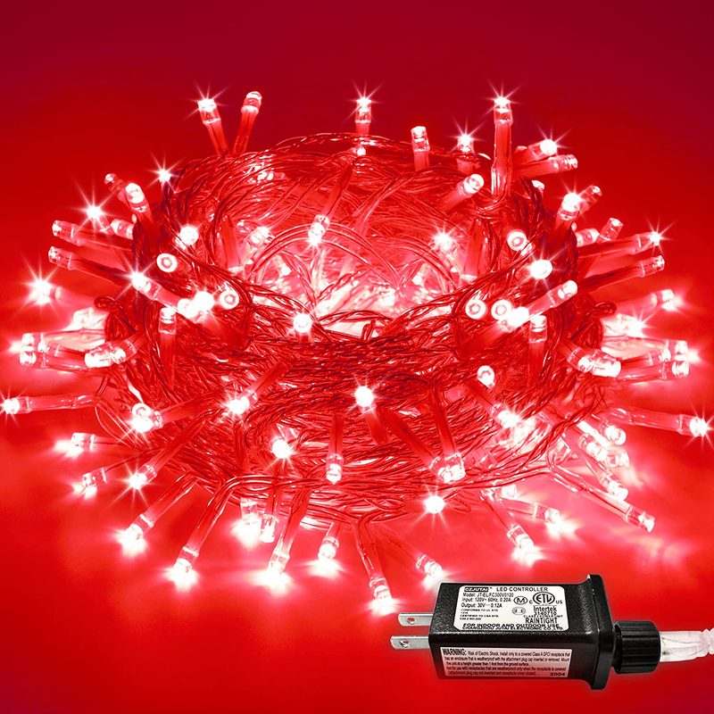 JMEXSUSS 66Ft 200 LED Valentines Day Decorations String Lights Indoor Outdoor, Red Christmas Lights Clear Wire, 8 Modes Waterproof Fairy String Lights Plug in for Tree Room Wedding Party Decorations Home & Garden > Decor > Seasonal & Holiday Decorations JMEXSUSS Red  