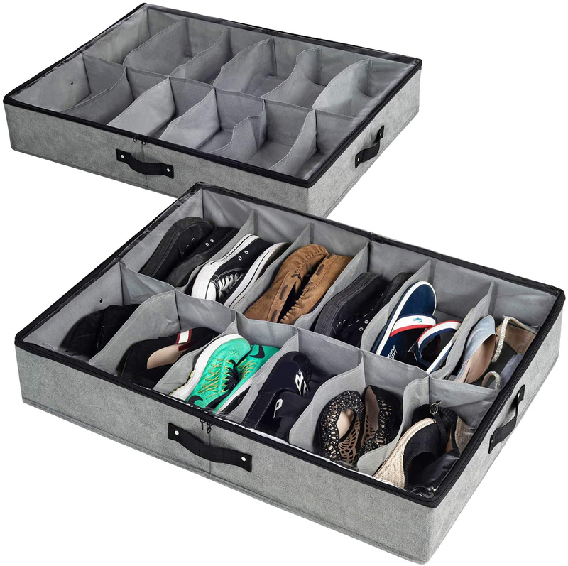 Storagelab under Bed Shoe Storage, Shoe Organizer under Bed with Clear Top Cover and Sturdy Sides - Set of 2, Fits up to 24 Pairs Total - Bedroom Storage and Organization