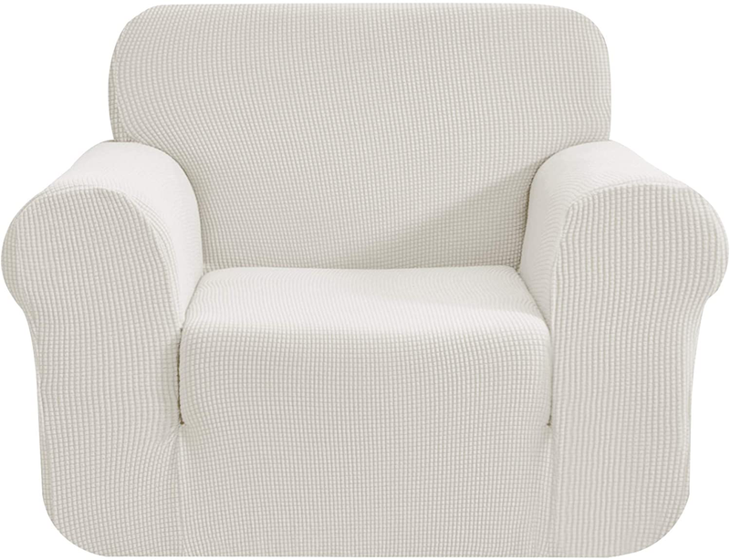 CHUN YI Stretch Sofa Slipcover 1-Piece Couch Cover, 3 Seater Coat Soft With Elastic, Checks Spandex Jacquard Fabric, Large, Black Home & Garden > Decor > Chair & Sofa Cushions CHUN YI White Small 