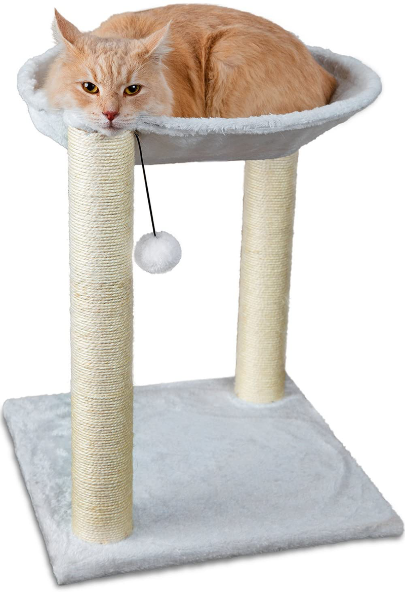 Paws & Pals 3-In-1 Cat Scratching Post W/Hammock & Toy | No-Effort Assembly, Sturdy Pressed-Wood W/Vegan Fur Carpet - Pet Bed Scratch Lounge Furniture Best for Kitten & Large Kitty Cats - Tall, Beige