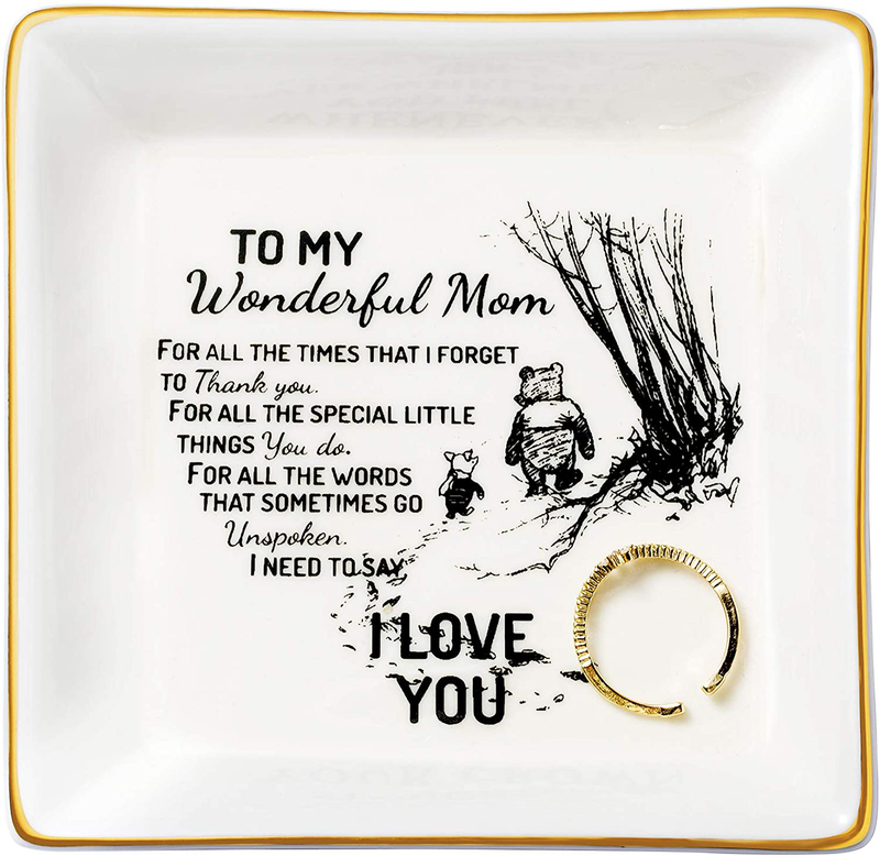JoycuFF Gifts for Mom Ring Trinket Dish Decorative Mama Jewelry Tray Unique Presents for Birthday Mother's Day Thanksgiving Day Christmas Cute Home Decor