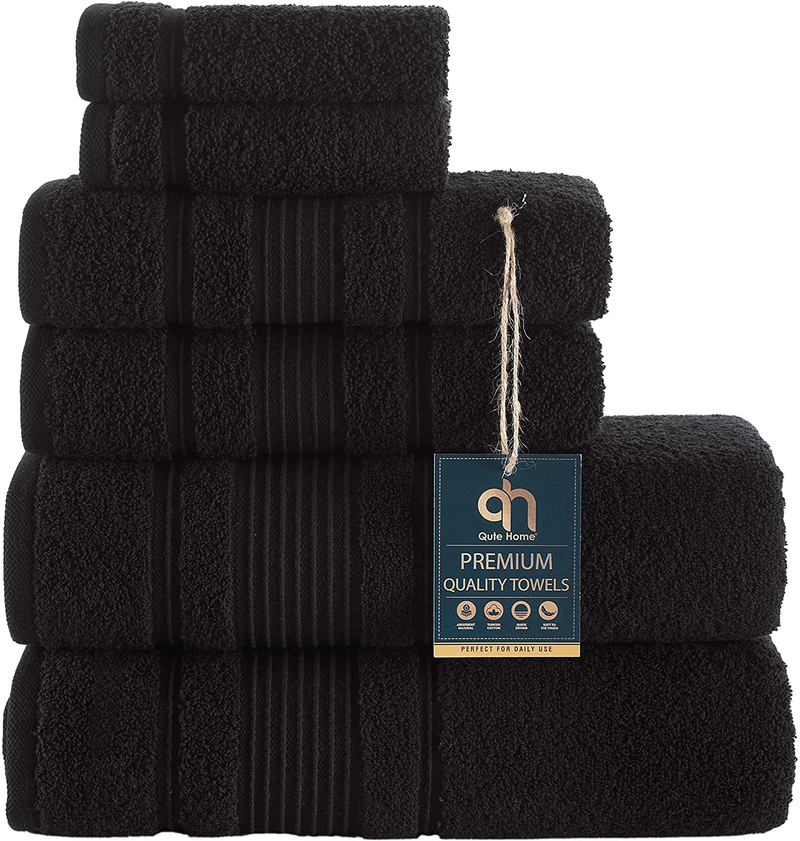 Qute Home 4-Piece Bath Towels Set, 100% Turkish Cotton Premium Quality Towels for Bathroom, Quick Dry Soft and Absorbent Turkish Towel Perfect for Daily Use, Set Includes 4 Bath Towels (White) Home & Garden > Linens & Bedding > Towels Qute Home Black 6 Pieces Towel Set 