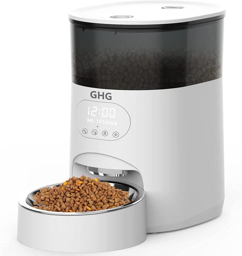 GHG Automatic Cat Feeder, 4L Auto Pet Food Dispenser with Stainless Steel Bowl, Desiccant Bag, Programmable Portion Timed Control 1-6 Meals Per Day, 10s Voice Recorder for Small Medium Cats and Dogs Animals & Pet Supplies > Pet Supplies > Cat Supplies GHG Default Title  