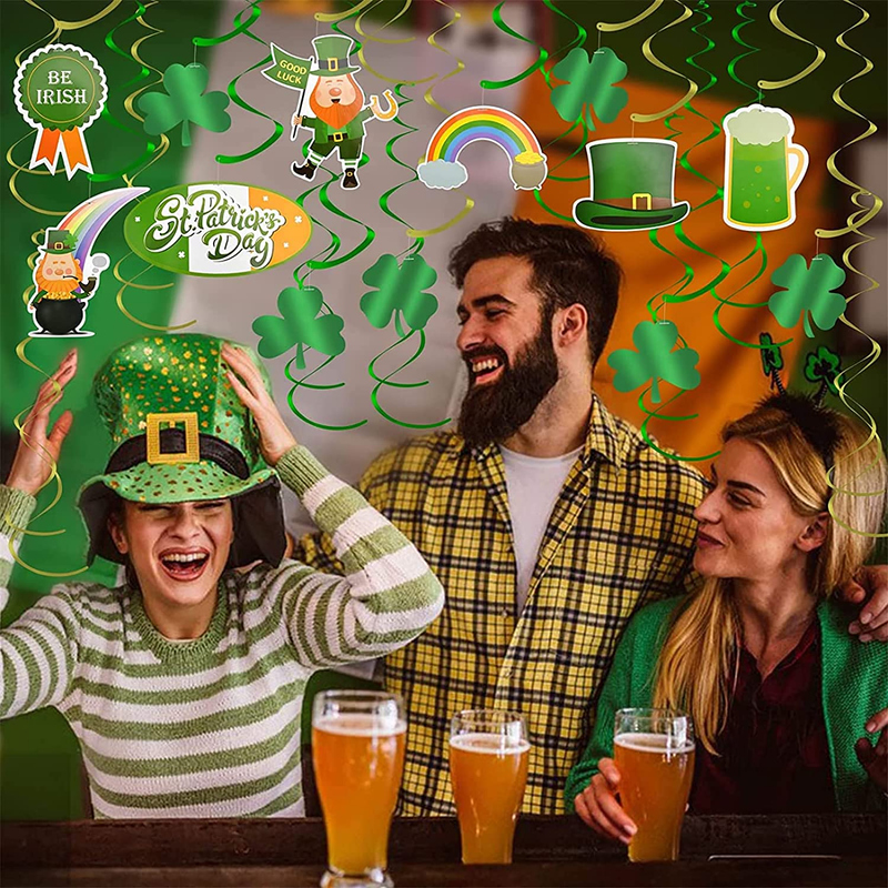 St Patricks Day Decorations Artificial Lucky Shamrock Clover Leprechaun Hat Beers Spring Summer Party Decor Outdoor/Indoor Farmhouse Front Porch Wall Window Door Arts & Entertainment > Party & Celebration > Party Supplies Wallme   