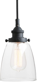 Pathson Retro Pendant Lighting, Industrial Small Hanging Light with Clear Glass and Textile Cord, Adjustable Kitchen Lamp for Hotels Hallway Living Room Home & Garden > Lighting > Lighting Fixtures Pathson Black  