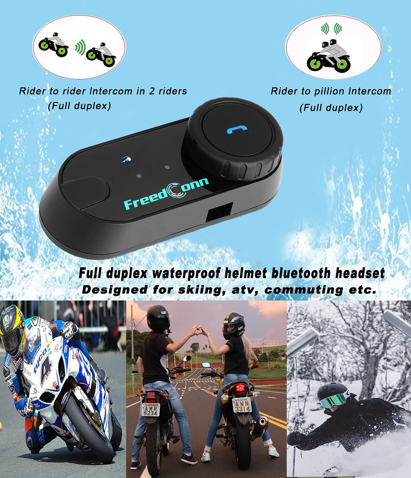 Motorcycle Bluetooth Headset FreedConn T-COMVB 800M,2-Way Helmet Bluetooth intercom Communication Systems, Motorbike Bluetooth interphone Bluetooth Headset Intercom ski 3 Riders Connect  ‎FreedConn   