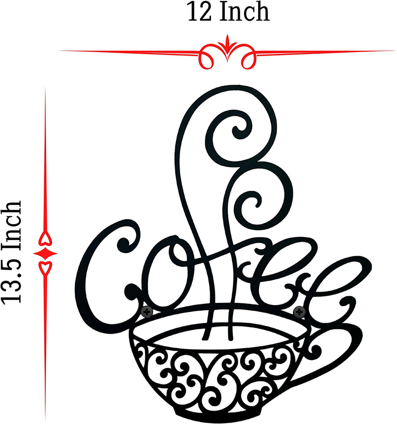 COLIBYOU Coffee Scroll Metal Cup Wall Art Kitchen, Restaurant, Vintage Coffee Home & Garden > Decor > Artwork > Sculptures & Statues COLIBYOU   