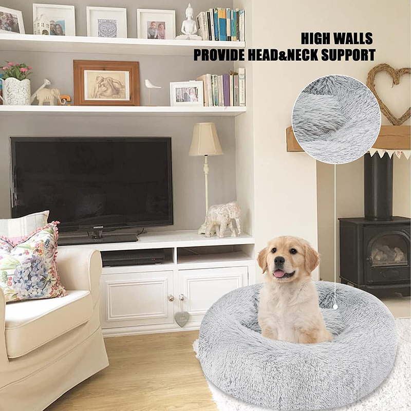 Dog Bed & Cat Bed, Calming Anti-Anxiety Donut Dog Cuddler Bed, Machine Washable round Pet Bed, Comfy Faux Fur Plush Dog Cat Bed for Small Medium Large Dogs and Cats Animals & Pet Supplies > Pet Supplies > Dog Supplies > Dog Beds Uneam   