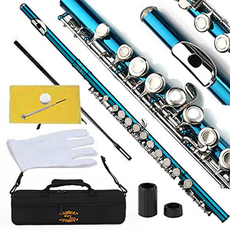 Glory Closed Hole C Flute With Case, Tuning Rod and Cloth,Joint Grease and Gloves Nickel Siver-More Colors available,Click to see more colors  GLORY sea blue  
