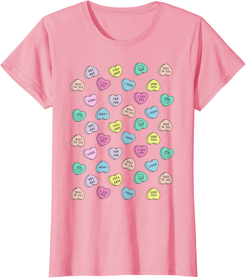 Star Wars Candy Hearts Love Valentine'S Day Graphic T-Shirt Home & Garden > Decor > Seasonal & Holiday Decorations STAR WARS Pink Women XL