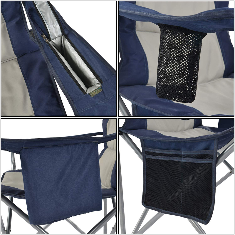 PELLIOT Portable Camping Chair Heavy Duty Lumbar Back Supports 300 Lbs, Padded Hard Arm Folding Camp Beach Chair with Cup Holder Sporting Goods > Outdoor Recreation > Camping & Hiking > Camp Furniture pelliot   