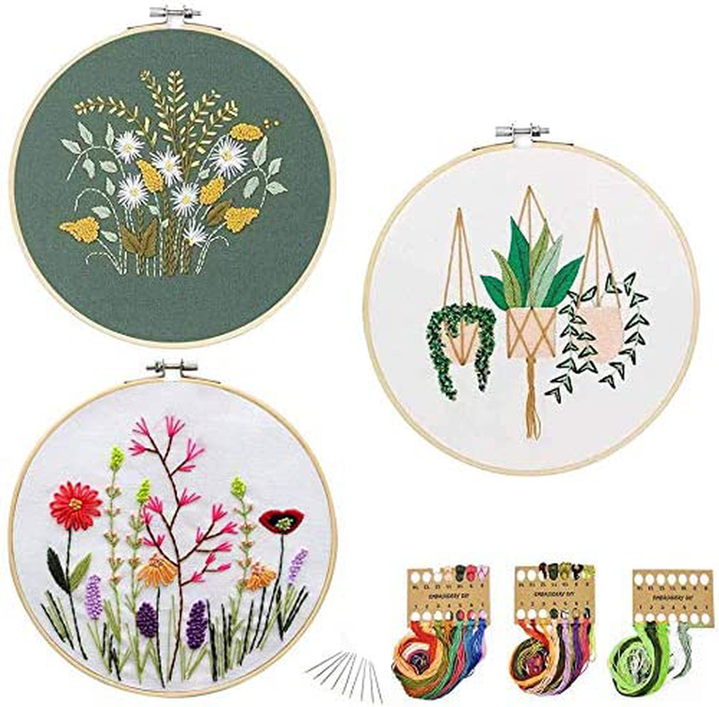 JUSHOOR 3 Sets Embroidery Starter Kit with Patterns, Full Range of Cross Stitch Kit Supplies for Beginners Adults Kids(Bamboo Hoop+Cloth+Tools) Arts & Entertainment > Hobbies & Creative Arts > Arts & Crafts > Art & Crafting Tools > Craft Measuring & Marking Tools > Stitch Markers & Counters peotue Default Title  