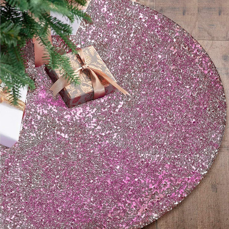 tiosggd Pink Sequin Christmas Tree Skirt, 48 Inch Double Layers Tree Mat for Xmas Decorations Home & Garden > Decor > Seasonal & Holiday Decorations > Christmas Tree Skirts tiosggd   