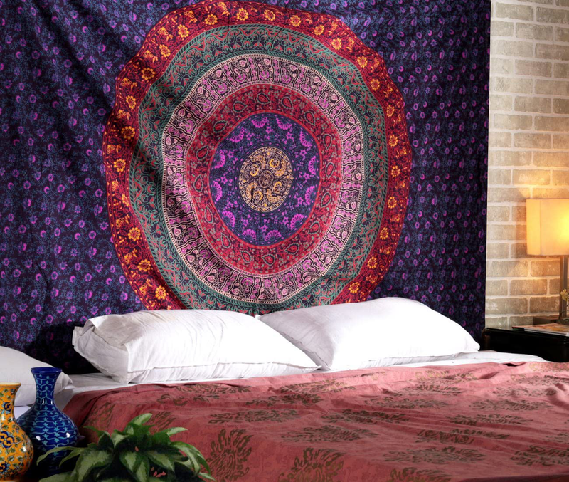 Colorful Hippie Tapestries - Indian Mandala Tapestry Bohemian Bedspread Ethnic Dorm Decor Wall Hanging Boho Picnic Camping Beach Throw Medallion, Pink