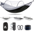 Hammock with Mosquito Net and Balance Spreader Bar 2 Person Parachute Fabric Travel Hammock for Outdoor Camping Backpacking Travel Hiking Beach Backyard (Grey&Khaki) Sporting Goods > Outdoor Recreation > Camping & Hiking > Mosquito Nets & Insect Screens AeeCool Black&grey  