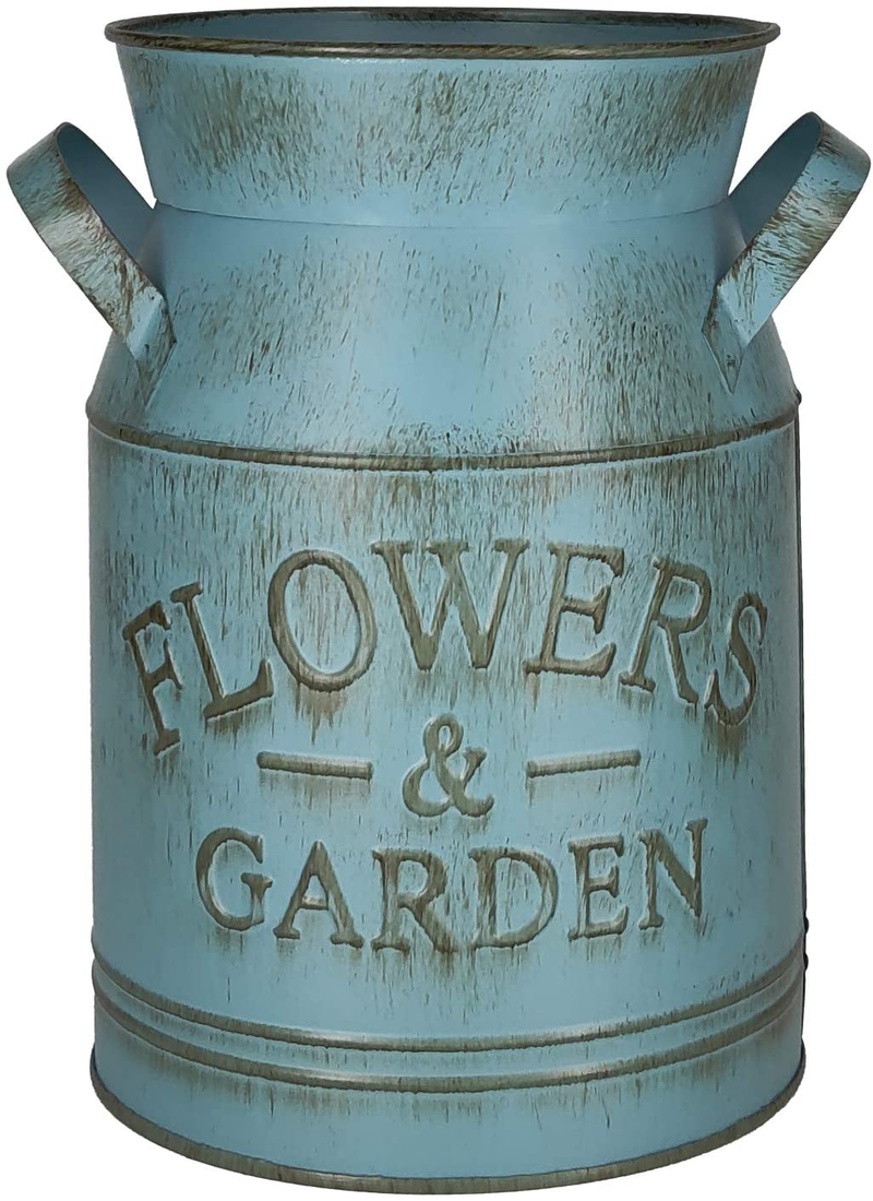 PHILPETY Shabby Chic Classy Designed Black Milk Can Galvanized Finish Metal Vase Country Rustic Primitive Decorative Flower Holder, 7.7" H Home & Garden > Decor > Vases PHILPETY Default Title  